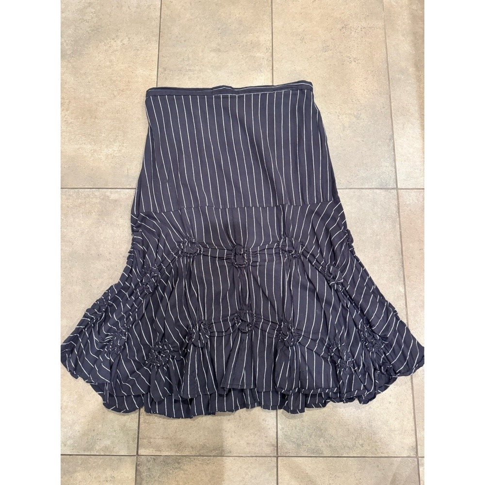 Tulip CV378 Millie Skirt Large Black White Stripes Strechy Waist Cotton Bohemian